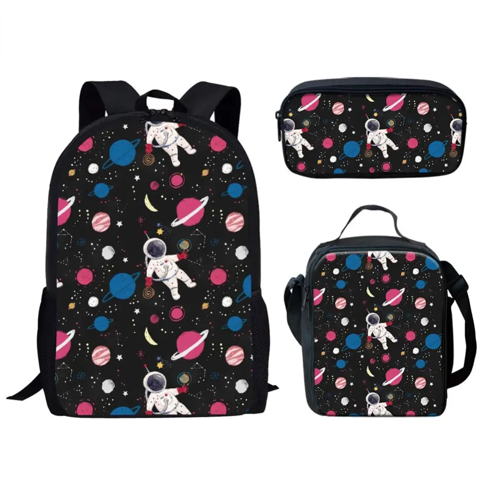 Kit Escolar com Estampa de Astronauta 3D: Mochila, Lancheira e Estojo