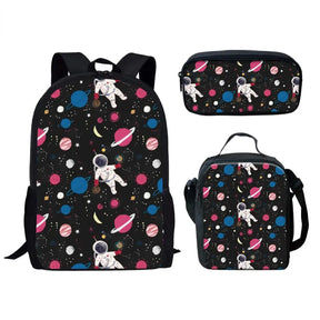 Kit Escolar com Estampa de Astronauta 3D: Mochila, Lancheira e Estojo