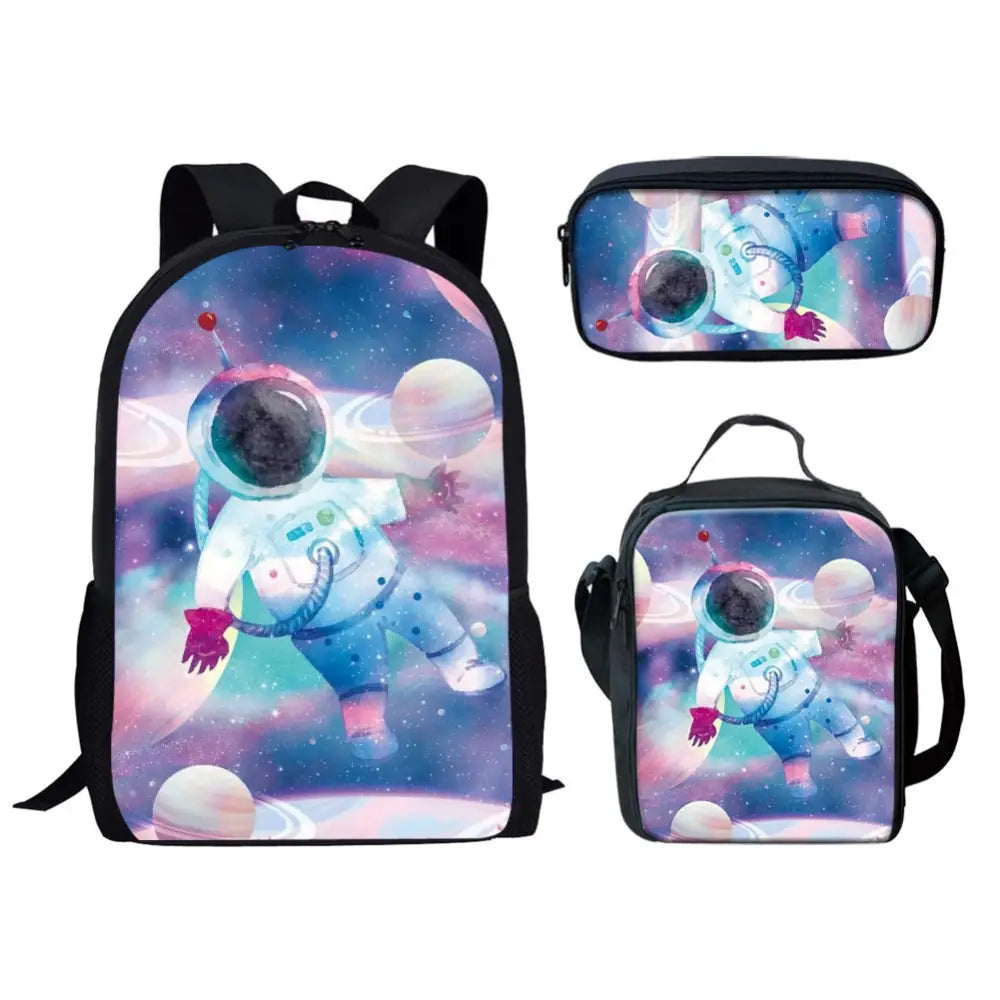 Kit Escolar com Estampa de Astronauta 3D: Mochila, Lancheira e Estojo