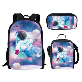 Kit Escolar com Estampa de Astronauta 3D: Mochila, Lancheira e Estojo