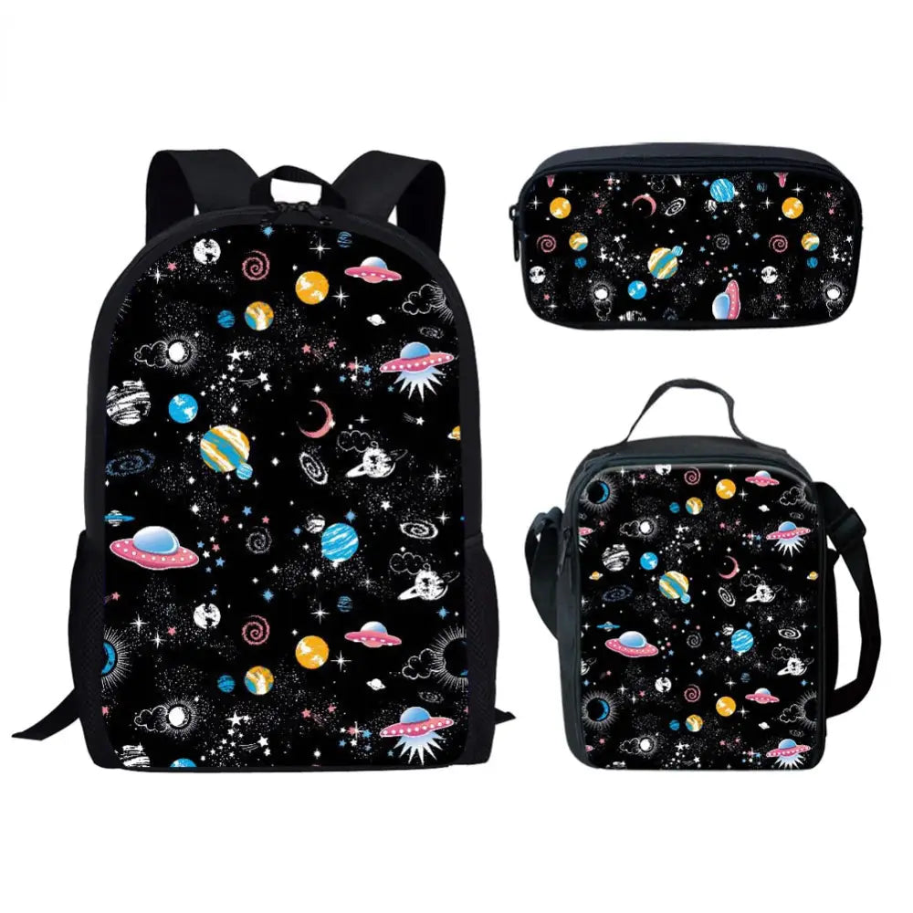 Kit Escolar com Estampa de Astronauta 3D: Mochila, Lancheira e Estojo