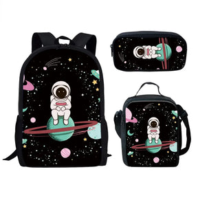 Kit Escolar com Estampa de Astronauta 3D: Mochila, Lancheira e Estojo