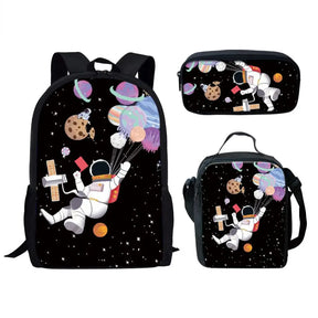 Kit Escolar com Estampa de Astronauta 3D: Mochila, Lancheira e Estojo