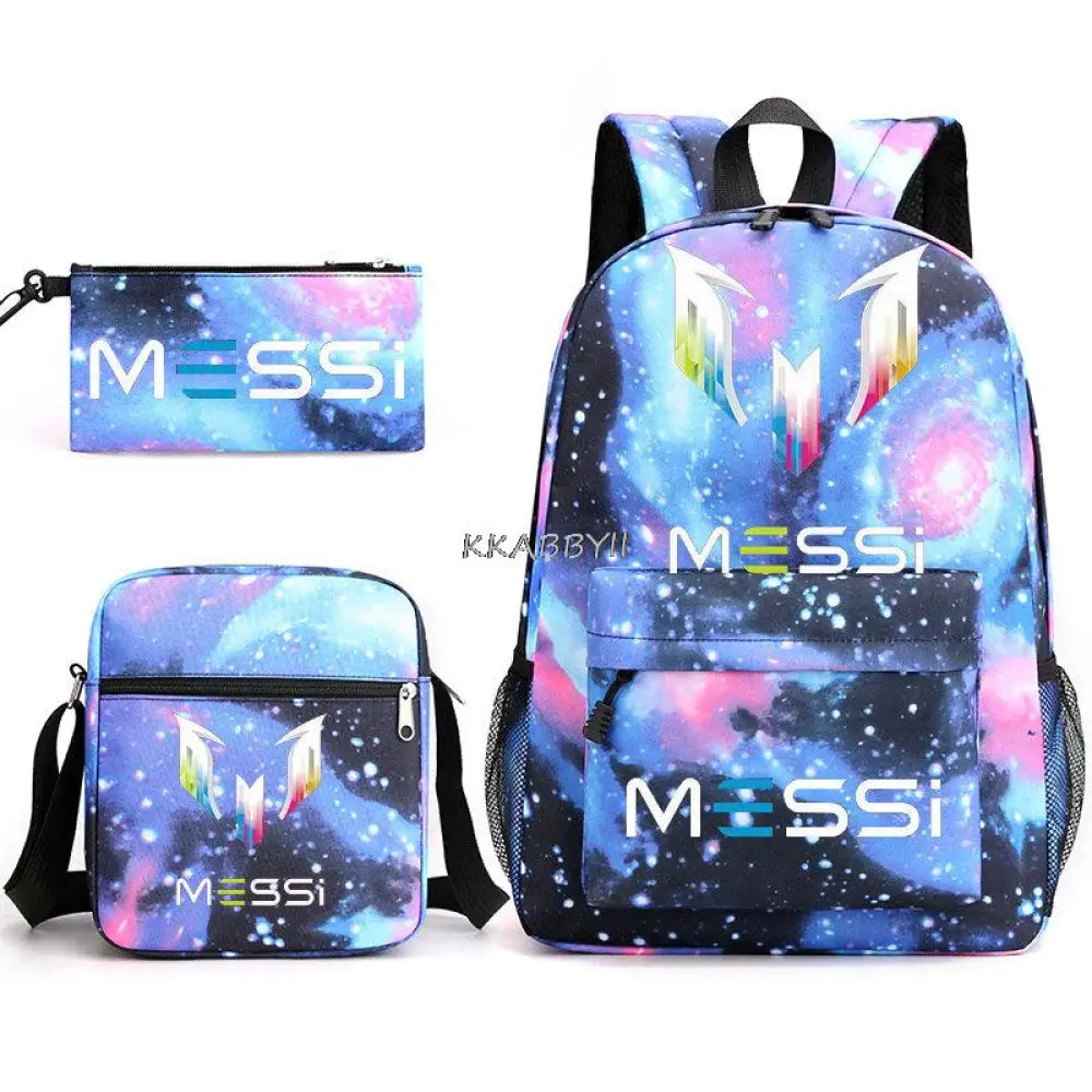 Kit Escolar do Messi Com 3 Peças - Mochila, Bolsa de Ombro e Estojo