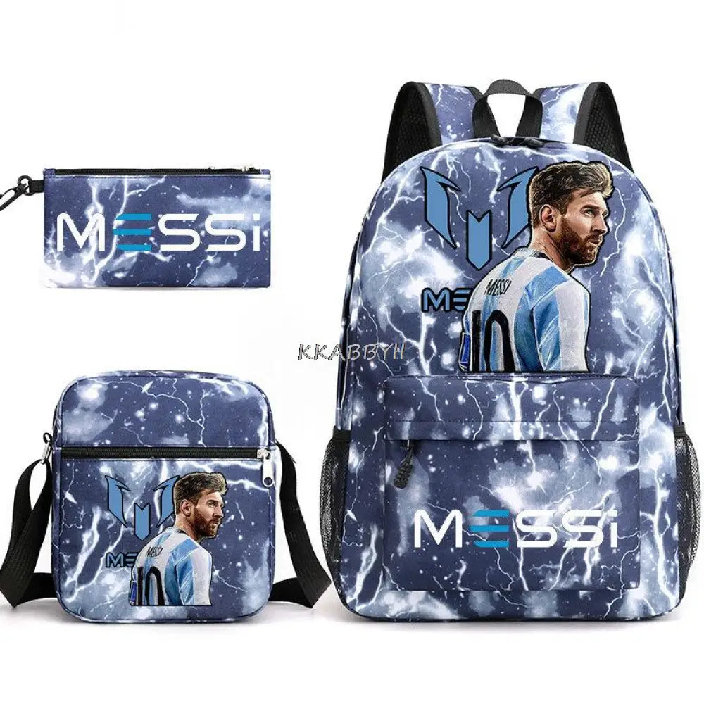 Kit Escolar do Messi Com 3 Peças - Mochila, Bolsa de Ombro e Estojo