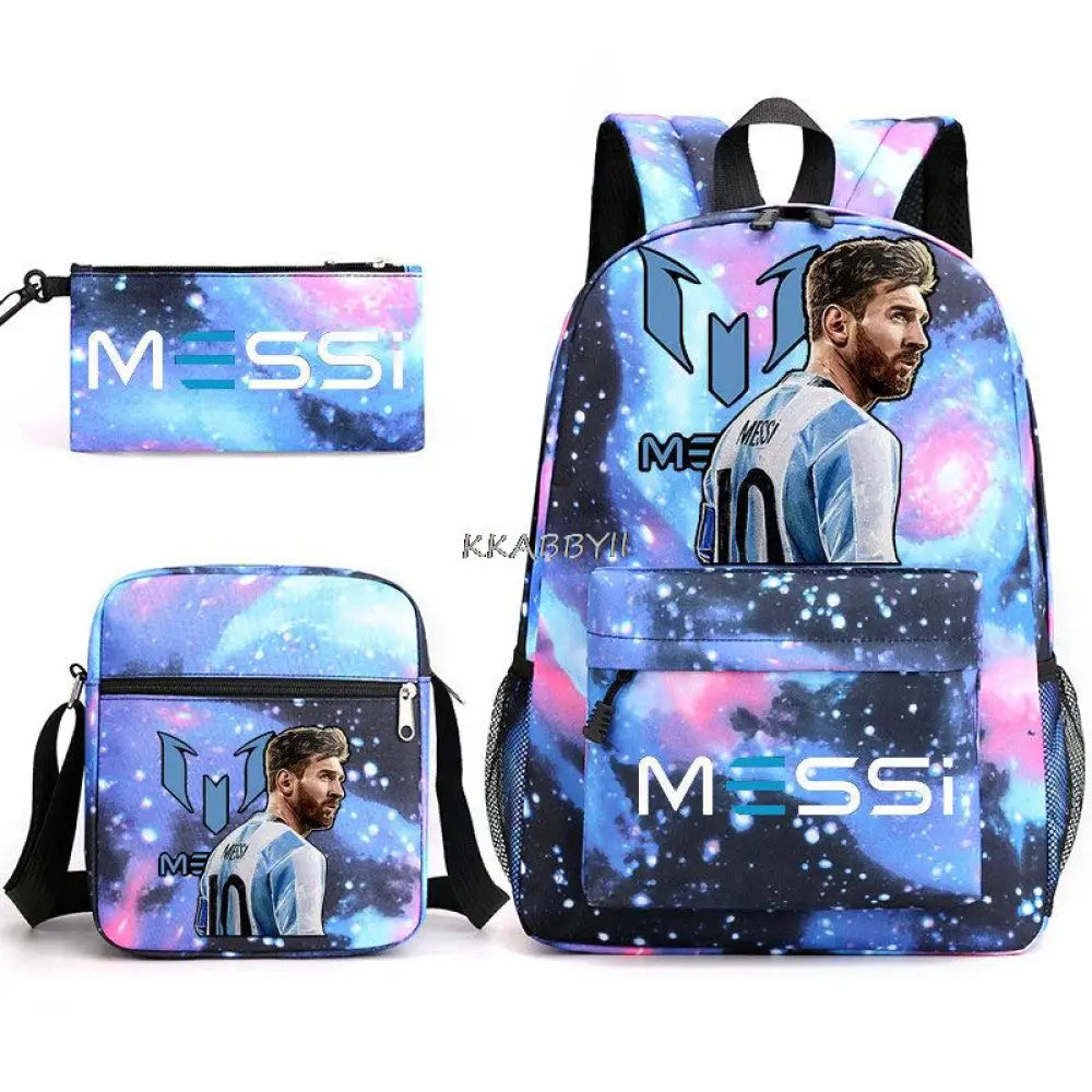Kit Escolar do Messi Com 3 Peças - Mochila, Bolsa de Ombro e Estojo