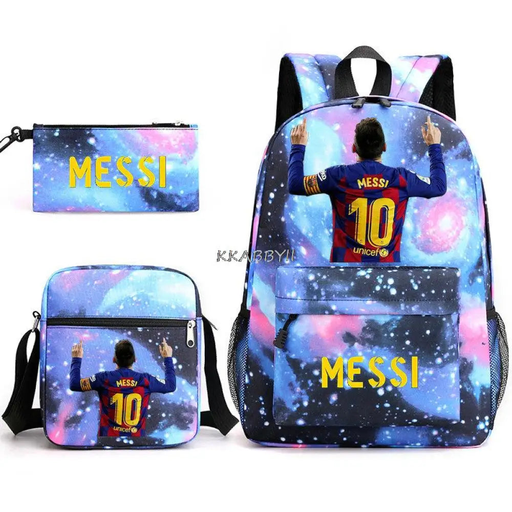 Kit Escolar do Messi Com 3 Peças - Mochila, Bolsa de Ombro e Estojo