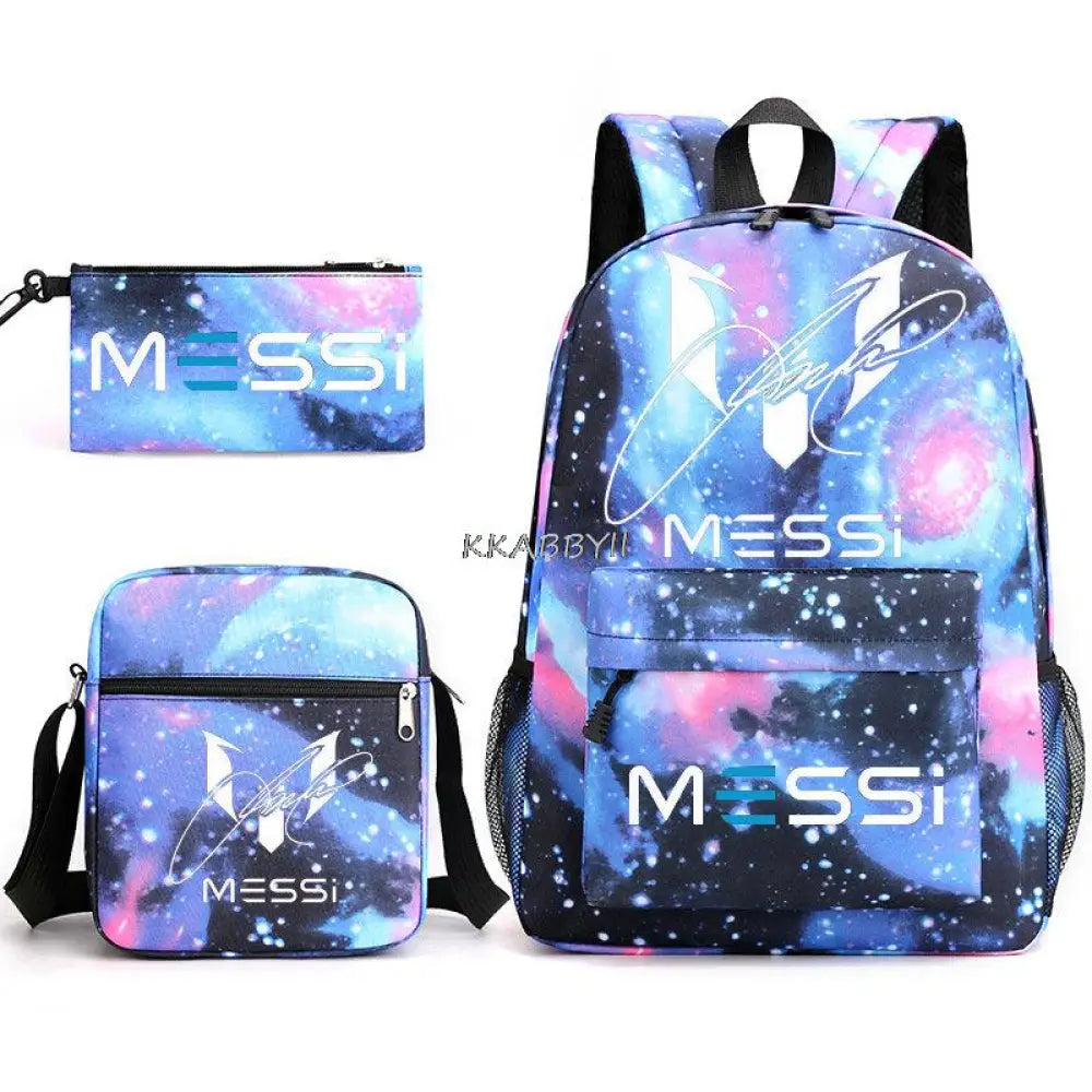 Kit Escolar do Messi Com 3 Peças - Mochila, Bolsa de Ombro e Estojo