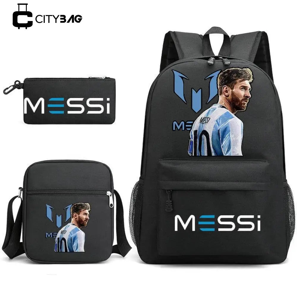 Kit Escolar do Messi Com 3 Peças - Mochila, Bolsa de Ombro e Estojo