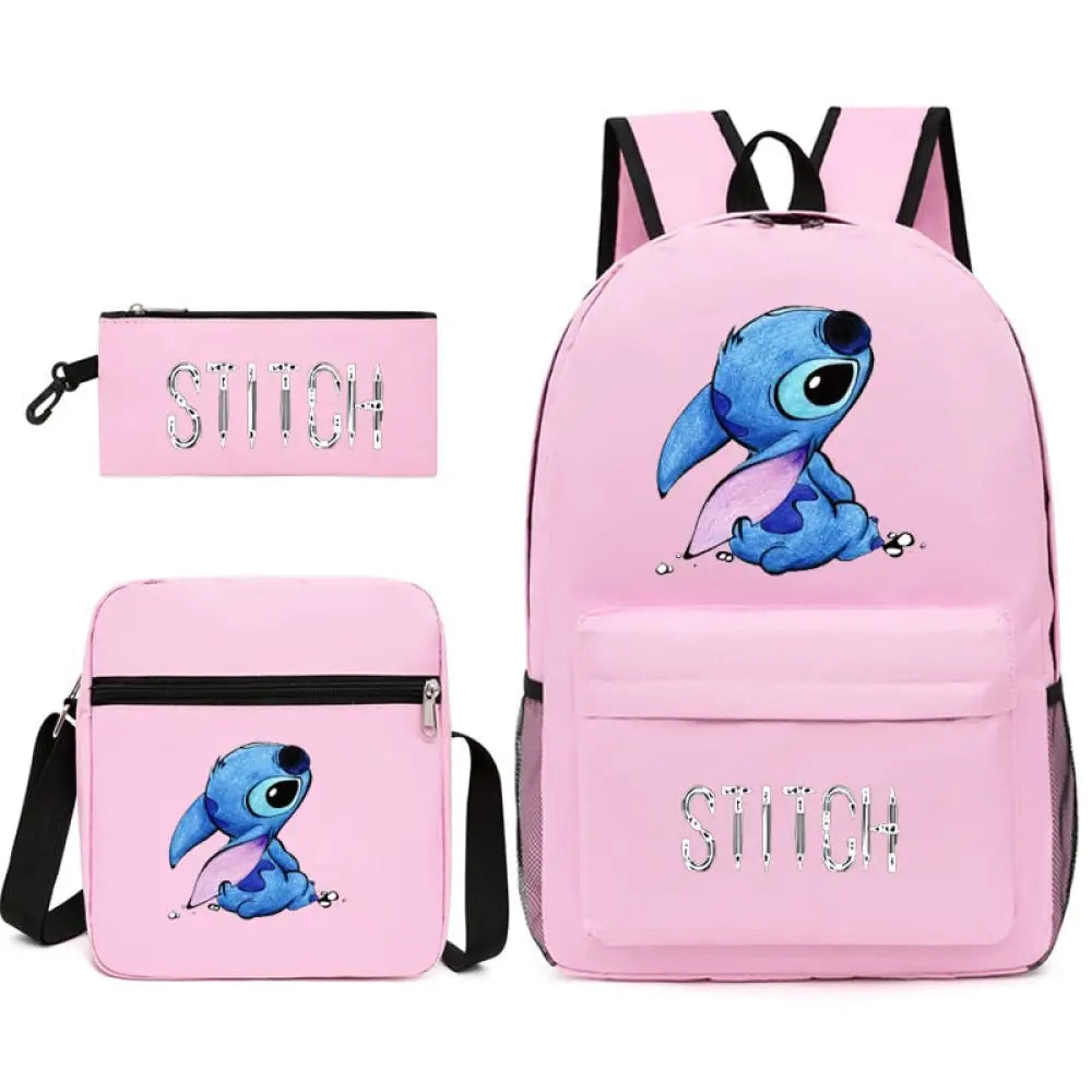 Kit Escolar Lilo & Stitch 3 em 1: Mochila, Bolsa de ombro e Estojo