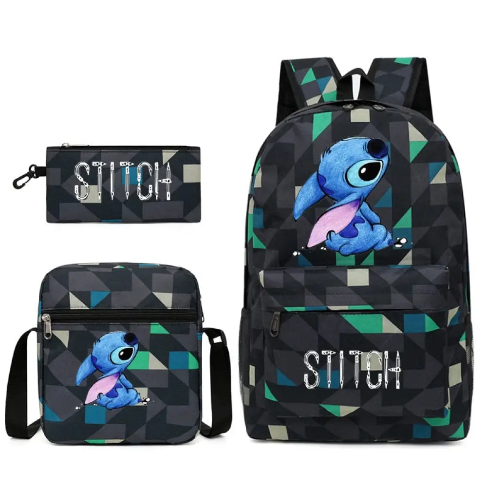 Kit Escolar Lilo & Stitch 3 em 1: Mochila, Bolsa de ombro e Estojo