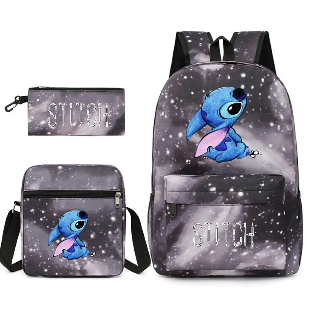 Kit Escolar Lilo & Stitch 3 em 1: Mochila, Bolsa de ombro e Estojo