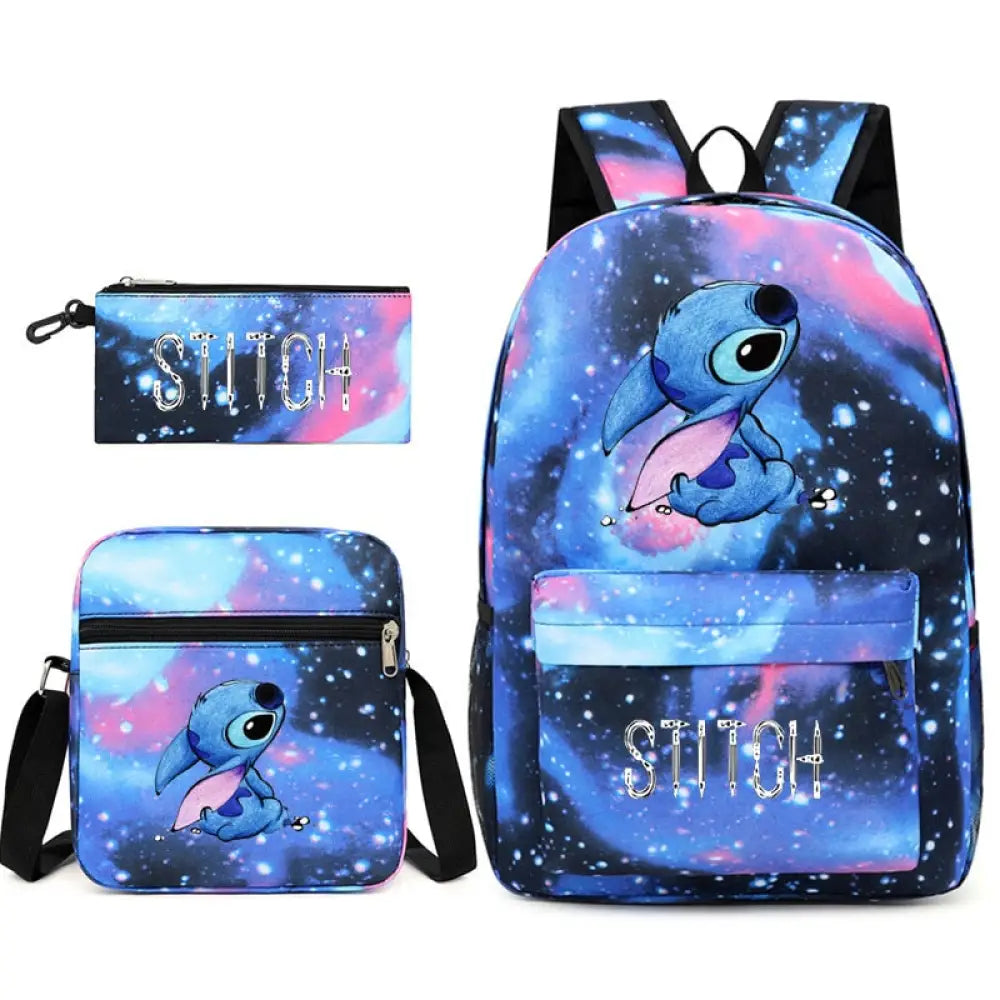 Kit Escolar Lilo & Stitch 3 em 1: Mochila, Bolsa de ombro e Estojo