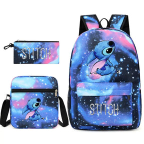 Kit Escolar Lilo & Stitch 3 em 1: Mochila, Bolsa de ombro e Estojo