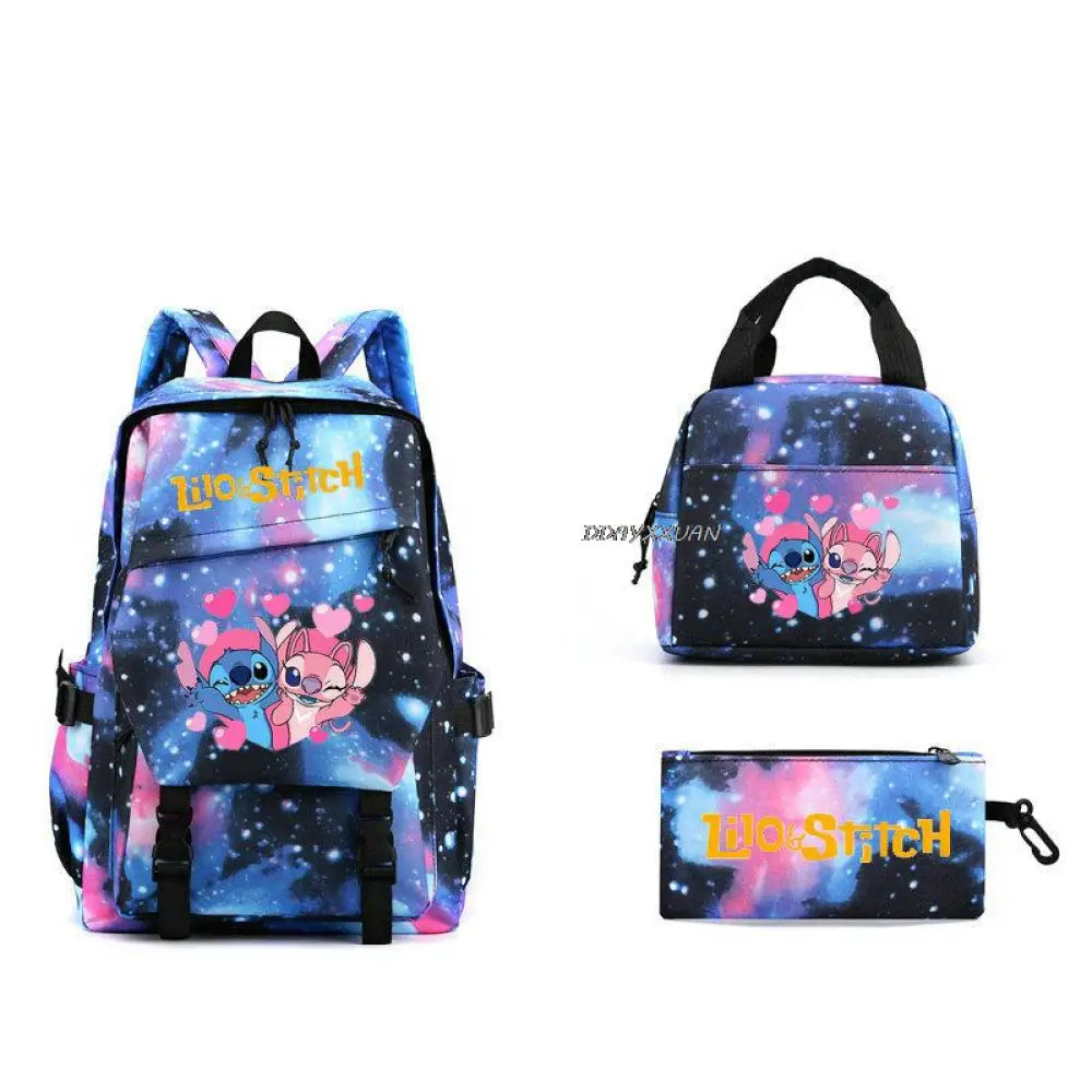 Kit Escolar Lilo & Stitch: Mochila, Lancheira e Estojo