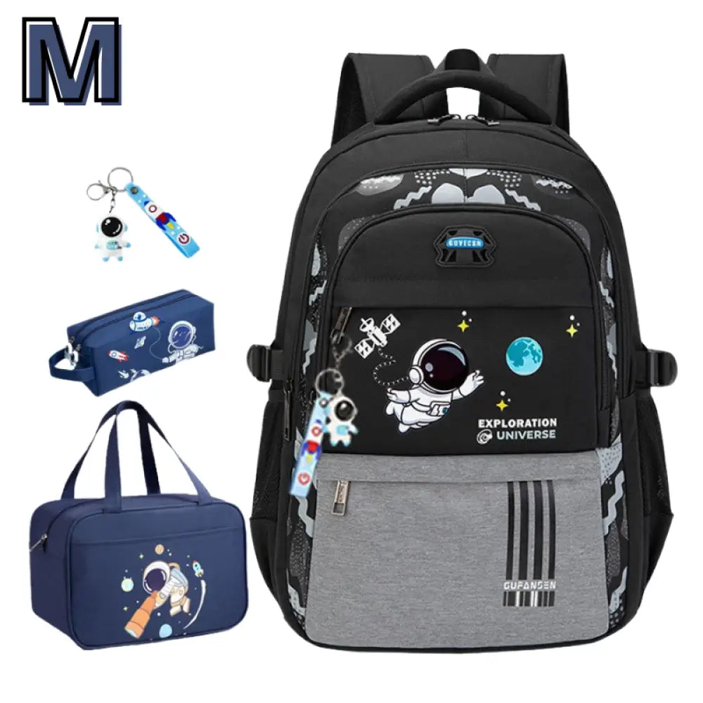 Kit Mochila Escolar Astronauta Ortopédica Cinza Escuro -1-- M