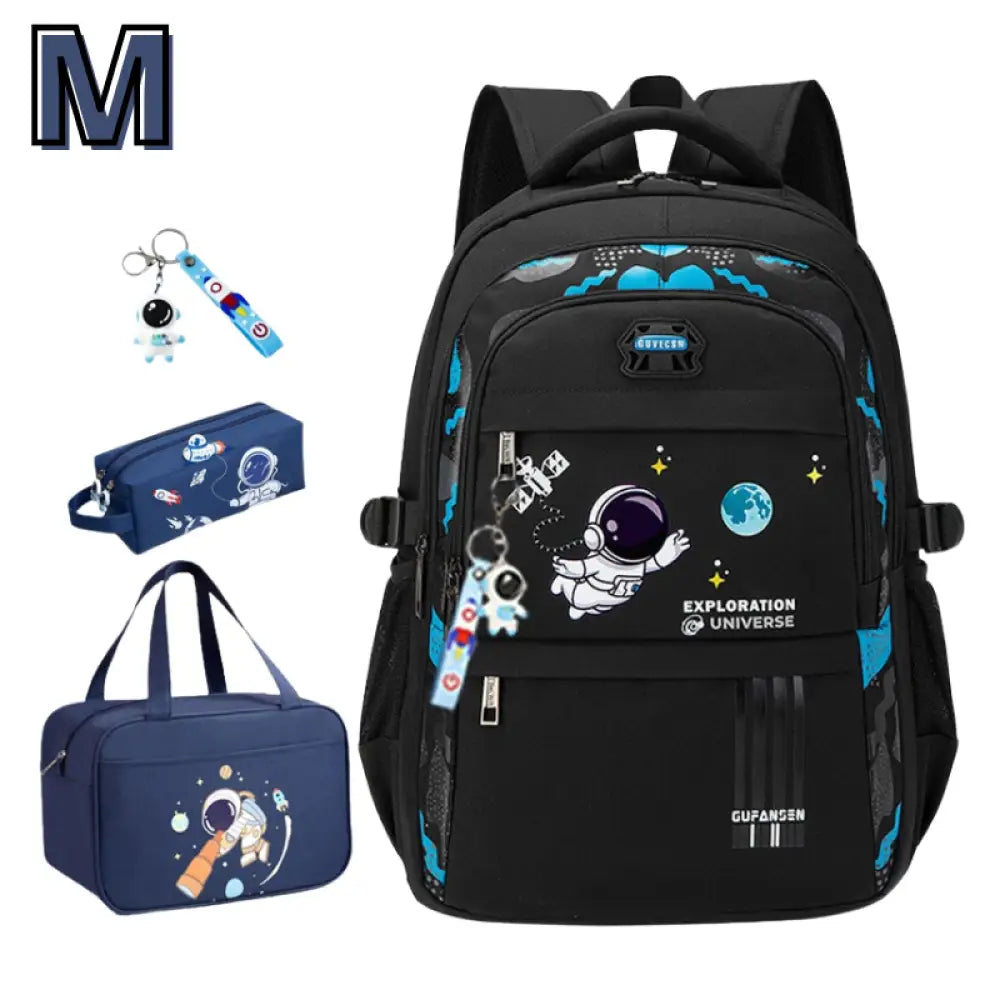 Kit Mochila Escolar Astronauta Ortopédica Preto -1-- M