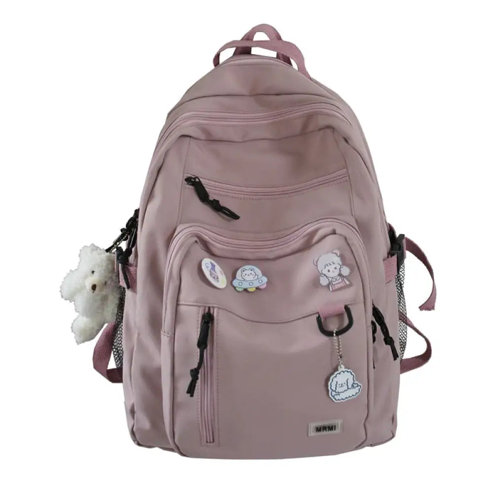 Mochila Escolar Feminina com Chaveiro de Ursinho