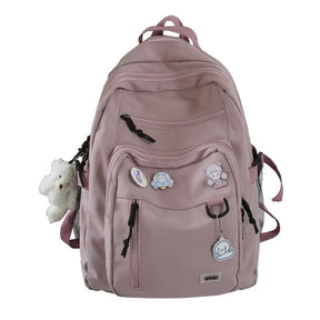 Mochila Escolar Feminina com Chaveiro de Ursinho
