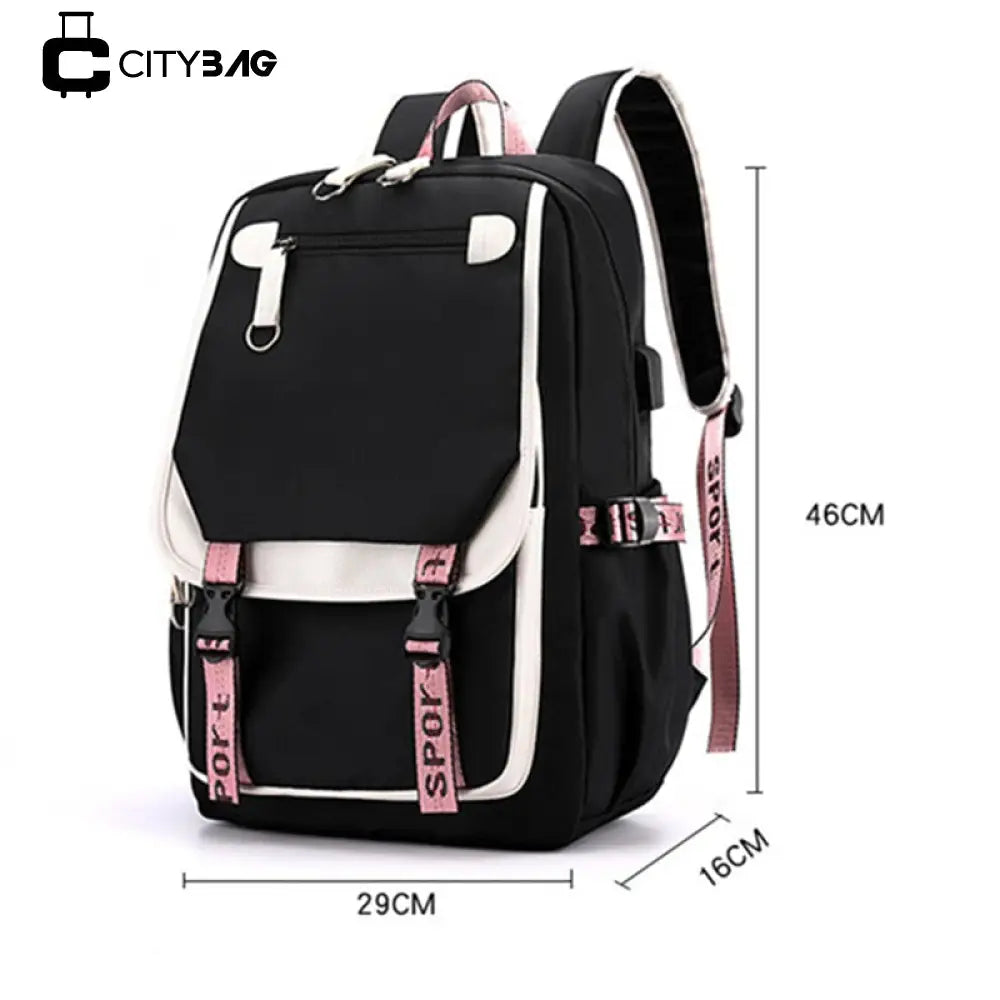 Mochila Escolar Feminina Impermeável com Porta de Usb Externa