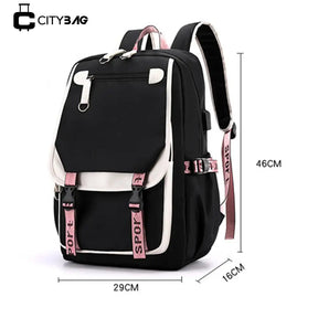 Mochila Escolar Feminina Impermeável com Porta de Usb Externa
