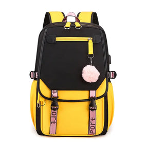 Mochila Escolar Feminina Impermeável com Porta de Usb Externa