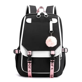 Mochila Escolar Feminina Impermeável com Porta de Usb Externa