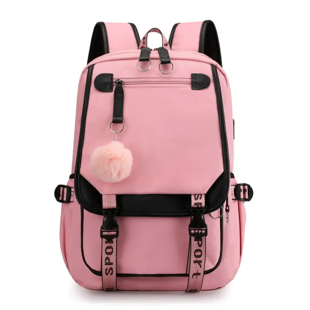 Mochila Escolar Feminina Impermeável com Porta de Usb Externa