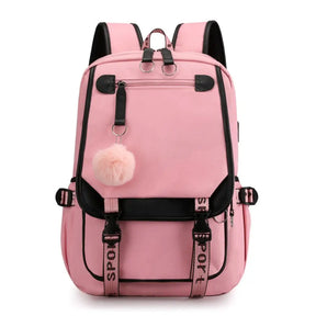 Mochila Escolar Feminina Impermeável com Porta de Usb Externa