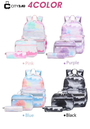 Mochila Escolar Feminina Infantil Com Lancheira E Estojo Kit 3 Peças