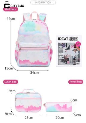 Mochila Escolar Feminina Infantil Com Lancheira E Estojo Kit 3 Peças