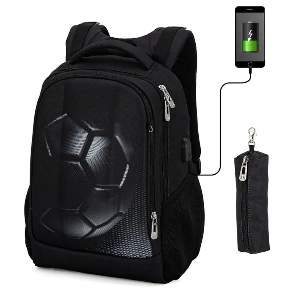 Mochila Escolar Infantil Bola de Futebol 3D + Estojo de Brinde
