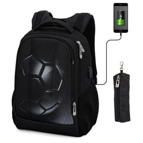 Mochila Escolar Infantil Bola de Futebol 3D + Estojo de Brinde