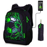 Mochila Escolar Infantil Bola de Futebol 3D + Estojo de Brinde