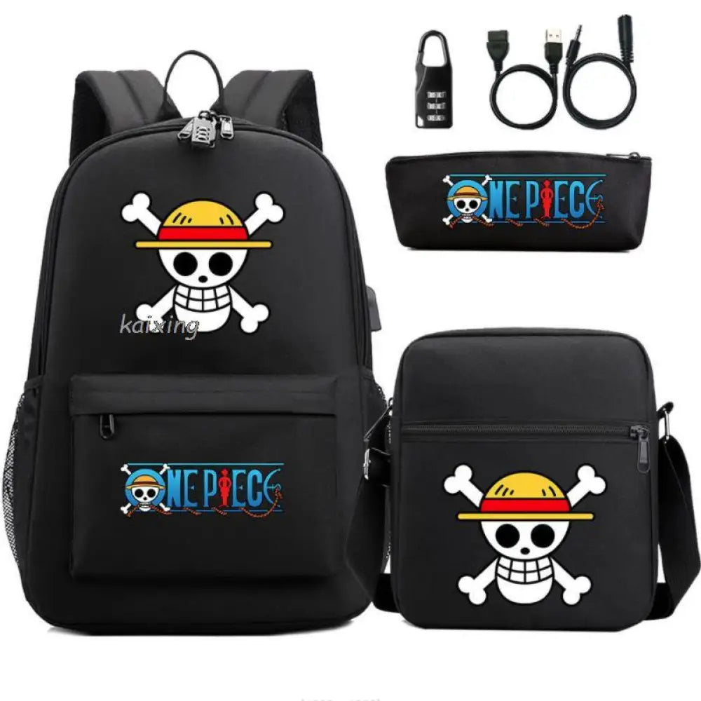Mochila Escolar Infantil One Piece com Lancheira e Estojo Kit 3 Peças