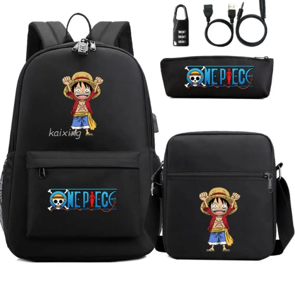 Mochila Escolar Infantil One Piece com Lancheira e Estojo Kit 3 Peças