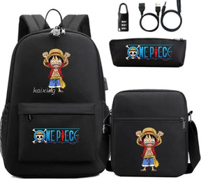 Mochila Escolar Infantil One Piece com Lancheira e Estojo Kit 3 Peças