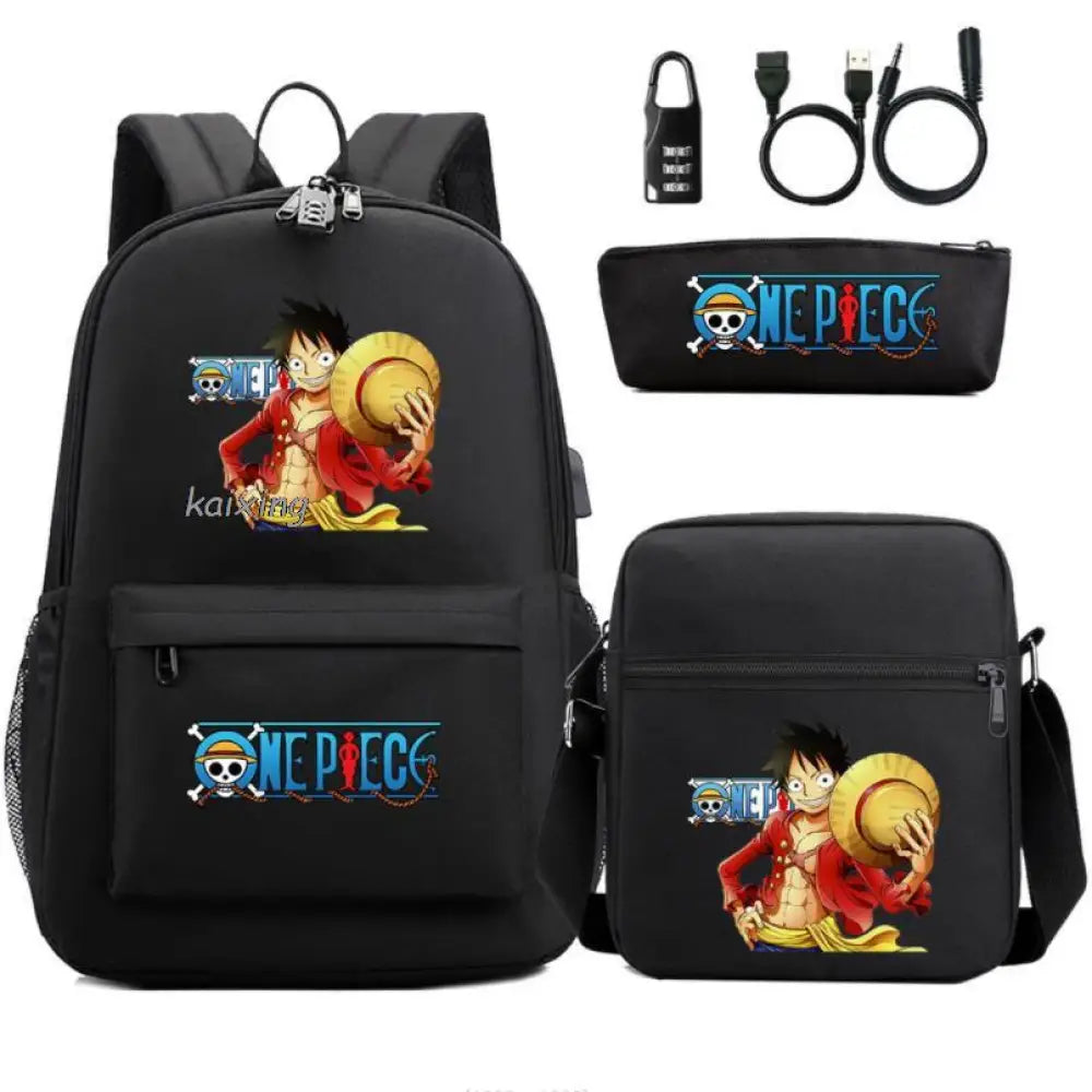 Mochila Escolar Infantil One Piece com Lancheira e Estojo Kit 3 Peças