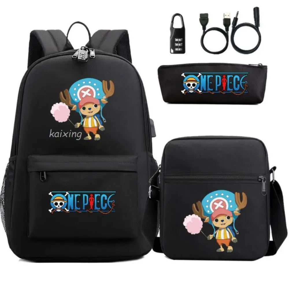 Mochila Escolar Infantil One Piece com Lancheira e Estojo Kit 3 Peças
