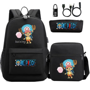 Mochila Escolar Infantil One Piece com Lancheira e Estojo Kit 3 Peças