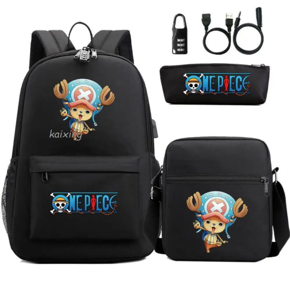 Mochila Escolar Infantil One Piece com Lancheira e Estojo Kit 3 Peças