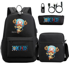 Mochila Escolar Infantil One Piece com Lancheira e Estojo Kit 3 Peças