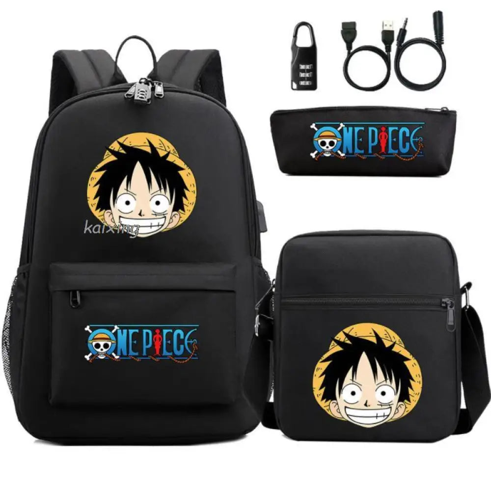 Mochila Escolar Infantil One Piece com Lancheira e Estojo Kit 3 Peças
