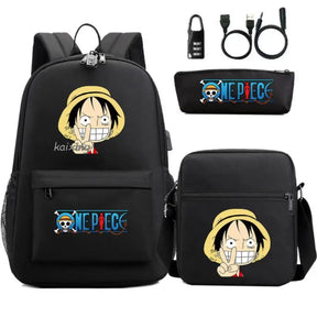 Mochila Escolar Infantil One Piece com Lancheira e Estojo Kit 3 Peças