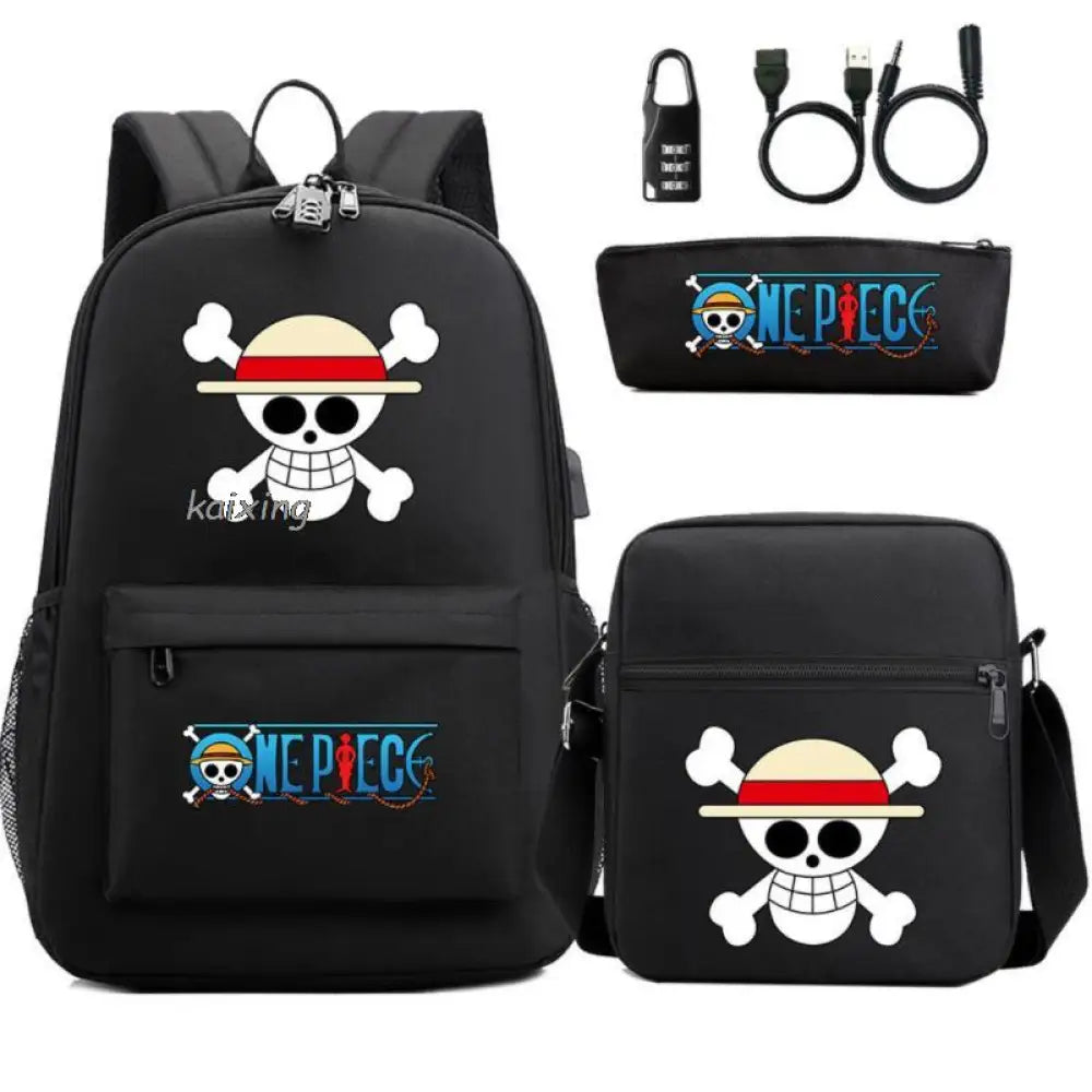 Mochila Escolar Infantil One Piece com Lancheira e Estojo Kit 3 Peças
