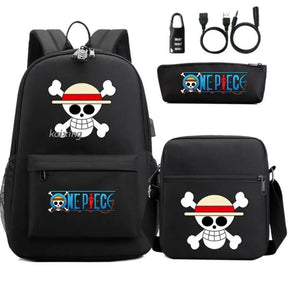 Mochila Escolar Infantil One Piece com Lancheira e Estojo Kit 3 Peças