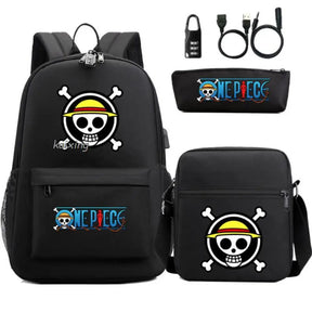 Mochila Escolar Infantil One Piece com Lancheira e Estojo Kit 3 Peças