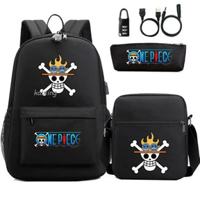Mochila Escolar Infantil One Piece com Lancheira e Estojo Kit 3 Peças