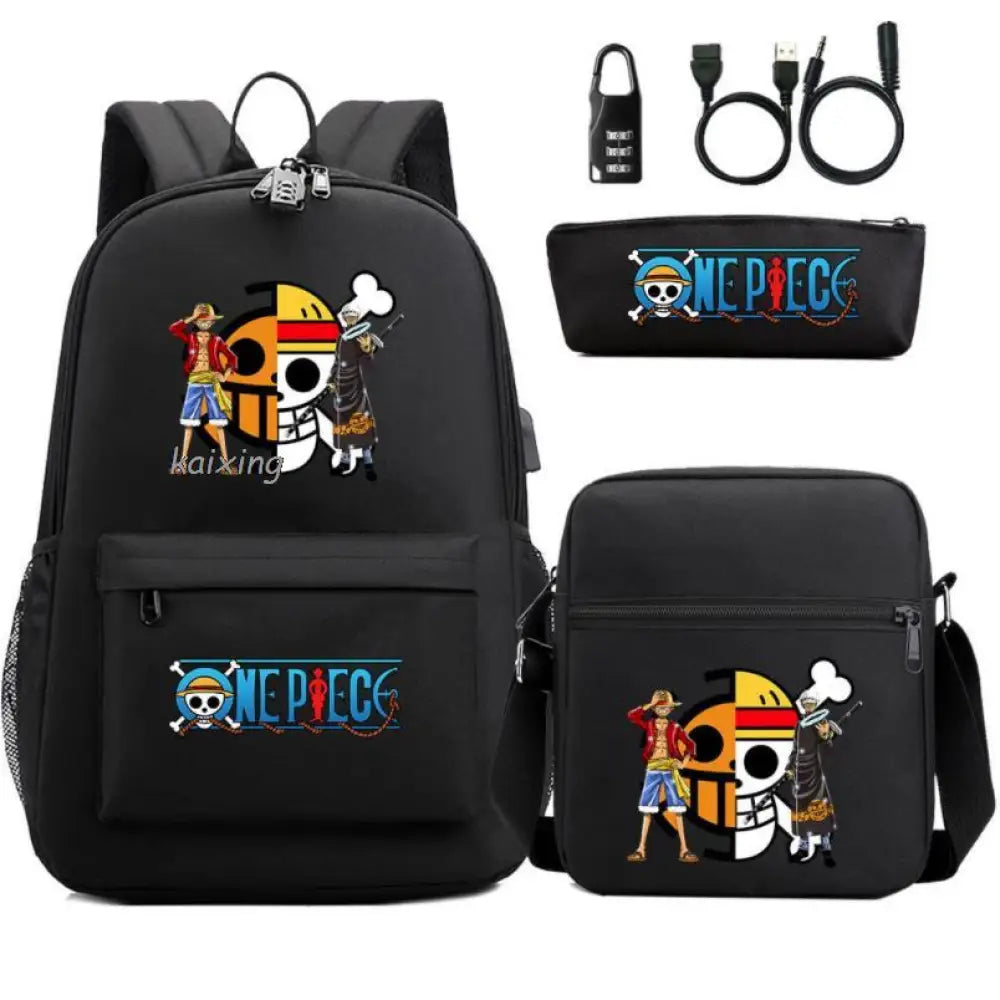 Mochila Escolar Infantil One Piece com Lancheira e Estojo Kit 3 Peças