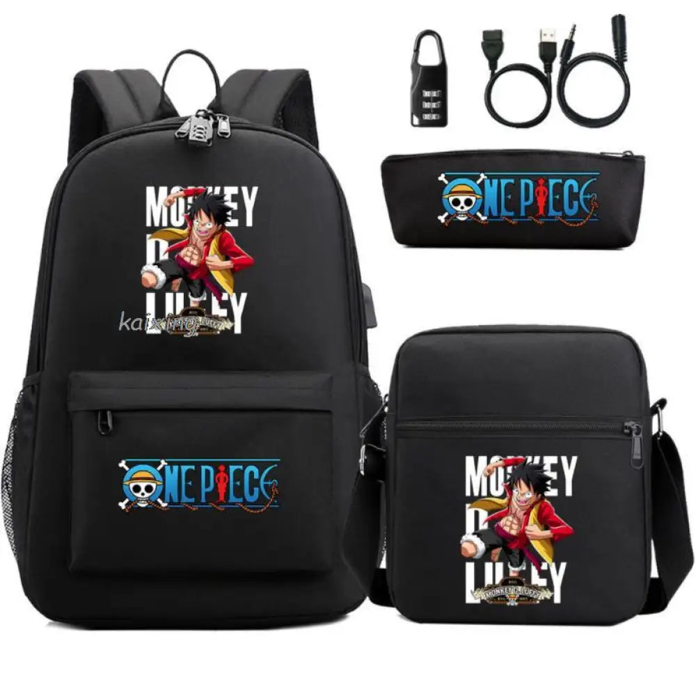 Mochila Escolar Infantil One Piece com Lancheira e Estojo Kit 3 Peças